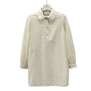 Gucci Beige Logo Jacquard Printed Cotton Shirt Dress